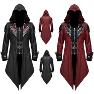 Men Gothic Hooded Jacket Steampunk Long Clothes Knight Holy Festival Performance Creed cos Clothes