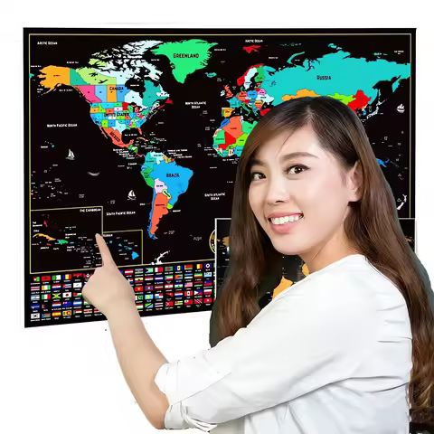 Deluxe World Scratch Off Mapss With National Flags - Wall Art Poster Travel Atlas Scratch Cartograph