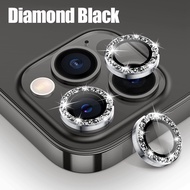 Flashing Diamond Camera Lens Protector Compatible with iPhone 11 12 13 14 15 Pro Max Plus Titanium Color Metal Ring Camera Lens Tempered Glass
