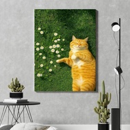 Peaceful Sleeping Cat Canvas Painting – Decorative Painting for Bedroom, Homestay, Gentle Chill Cafe