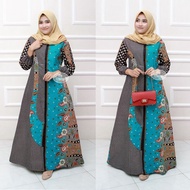 Gamis Batik Kombinasi Polos Gamis Batik Wanita Syari Muslim
