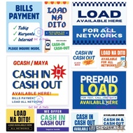 A4 Size Laminated Gcash | Maya | Cash In Cash Out | Load All Network BillsPayment Signage Waterproof