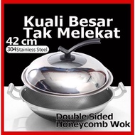 Premium 304 Stainless Steel Honeycomb Wok Kuali Besar Honeycomb Non Stick 42cm With Lid