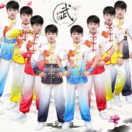 2023 traditional chinese Adult kung fu costume kid national dragon print Short Sleeve wushu uniform 