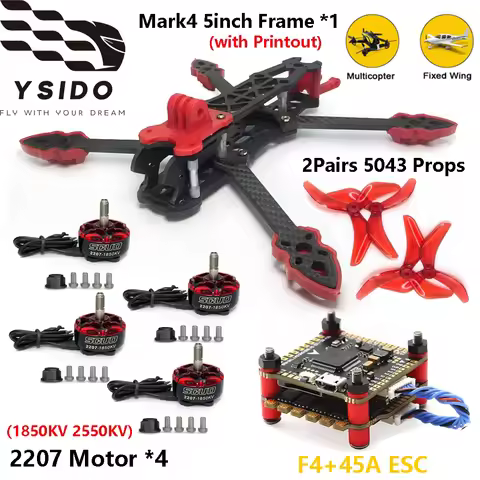 YSIDO Mark4 5inch FPV Carbon Fiber Frame 2207 1850/2550KV Motor F4 45A ECS 5043 Propeller Combo for 