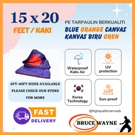 15X20 FT Blue Orange Tarpaulin Waterproof Canvas Canopy, Kanvas Khemah, Kolam, Tutup Kereta Lori Atap, Camping, Flysheet