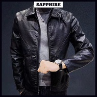 Jaket Kulit Lelaki Baru Slim Fit Gaya Korea Bulu Kasual Nipis Kolar Turn-down Tebal Jaket Kulit Moto