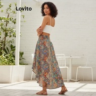 (trendy3) Lovito Boho Tribal Print Pattern Asymmetrical Skirt for Women LNL75234 Lovito Rok Boho den