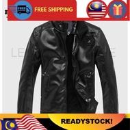 Jaket Kulit PU Berkolar Rider Motor Lelaki Men's PU Leather Jacket Motorcyclist Outwear Windbreaker Baju Jacket Lelaki #