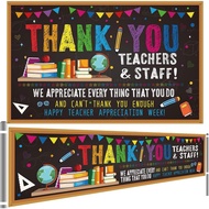 Teacher Appreciation Week Banner, 63" x 39.3" Backdrop & 78.7" x 18.9" Yard Sign, Polyester, Thank Y