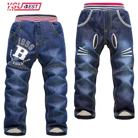 2021 New Warm Pants Kids Cartoon Pant Fashion Boy Girl Jeans Winter Thickening Kids Denim Pants Baby