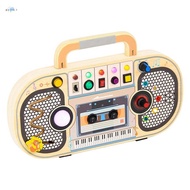 Montessori Wooden Digital Voice Recorder,5 Music Toggle Switchs Toy,Toddler Busy Board with 7 LED Li