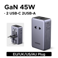 【Nexode】UGREEN 45W GaN Travel Adapter Ultra Thin Slim Foldable Plug US/UK/EU/AU 4 Ports with AC Port