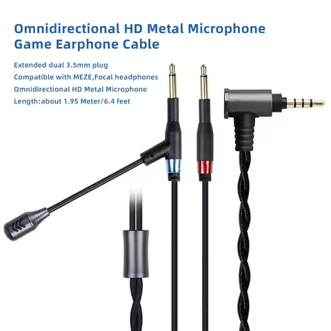 OKCSC Dual 3.5mm Headphone Upgrade Cable With Omnidirectional HD Metal Mic for MEZE Hifiman HE400SE