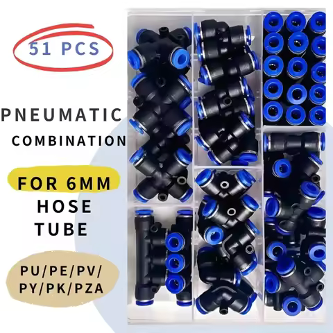 Boxed 51 PCs PU-6/PE-6/PZA-6/PY-6/PV-6/PG-6/PK-6 Pneumatic Fitting Kit 6mm Outer Diameter of the Hos