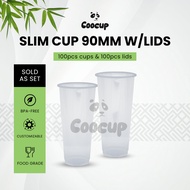 Slim Cup 90mm with Lids (100pcs / Bundle) Milktea Cups / disposable cup / Slim 90mm