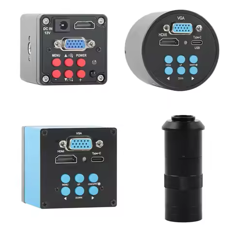 HDMI VGA Type-c 1080P HDMI VGA Video Microscope Camera +130X Adjustable Zoom C mount Lens + 56 LED R