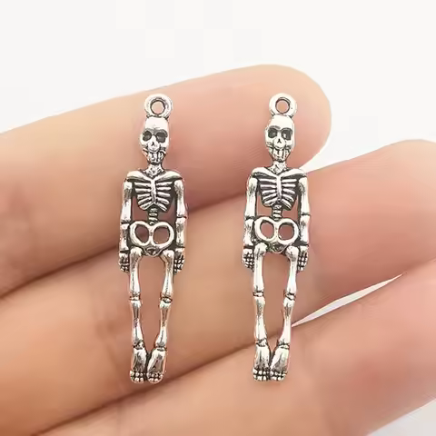 JINDINSP 12pcs Charms Skull Skeleton Man 39x9mm Antique Silver Color Plated Pendants Making DIY Hand