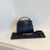【98新🆕】Fendi 經典黑色銀扣 小怪獸銀色眼睛內里 peekaboo mini鉑金包手提包 斜挎包 單肩包