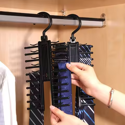Durable Plastic Tie Rack Multifunctional Hanging Tie Organizer 20 Rows Space-saving Scarf Storage Ra