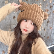 Women's Cute Bear Knitted Hat, Bear Ear Winter Pupluk Hat