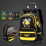 Pikachu Primary School Trolley School Bag Six-wheel Climbing Stairs 3-14 Years Old Boys 1-6 Grades B