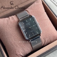 Alexandre Christie 2940LDBSSBA Square Women Watch With Black Dial and Silver Mesh Stainless Steel Strap
