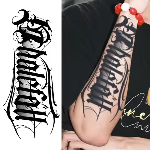 1pc Dark Style Text Arm Waterproof Temporary Tattoo, Long-Lasting 1-2 Weeks, Realistic Semi-Permanen