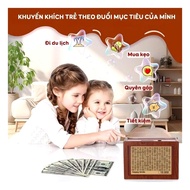 Multi-colored wooden savings box with 100-day goal board for personal financial monitoring Happy Bir