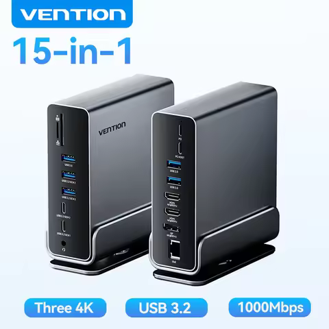 Vention 15-in-1 USB C Docking Station 4K@60Hz HDMI DP Triple Monitor Hub USB 3.2 PD 100W Adapter for
