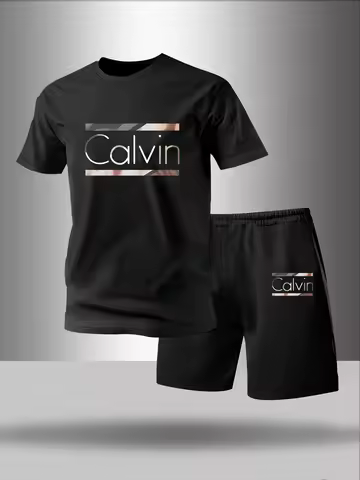 Two piece men's pajamas for spring summer autumn winter short sleeved shorts fashionable letter patt