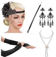 flapper dress accessories Retro Party props GATSBY CHARLESTON headband pearl necklace white feather