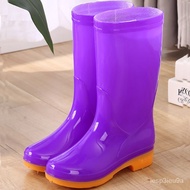 QY1Knee-High Rain Boots Rain Boots Waterproof Shoes Rubber Shoes Shoe Cover Women's Fashion Middle Woolen Cotton Warm Ad