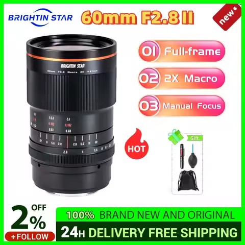Brightin Star 60mm F2.8 II Super Macro 2:1 Magnification Macro Lens for Sony E Nikon Z Fuji X for Ca