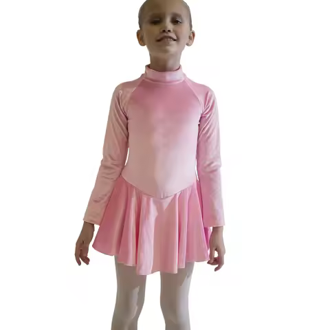 Ice Skating Velvet Long Sleeve Dance Leotard Dress Skirts Girls Dancing Outfit Warm Winter Dancing C