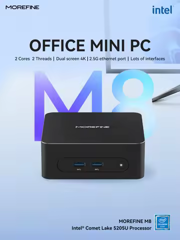 MOREFINE M8 Mini PC Intel 5205U up to 1.9GHz Windows 11 pro 16G RAM 512G SSD 4K@60 WiFi 5/BT 5.1 Lap
