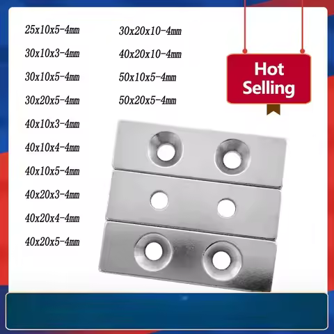 40x10x4 Strong Block Magnetic magnet 40x10x4 mm two Holes 4mm Neodymium Magnet sheet 30x10x5-4 Perma