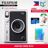 FUJIFILM Instax Mini Evo Hybrid Instant Camera Black and Brown with Mini Glossy Instant Film Sheets 
