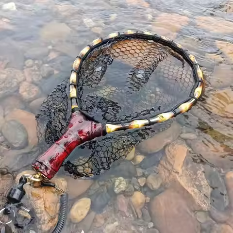 Pure Handmade Wooden handle Fly Fishing Hand Net Small Net Fly Fishing Stream Net Fishing Net Portab