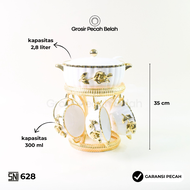 Fiorenza - Mangkok Set Sop Keramik dengan Rak Kitchenware | Motif Marble Emboss Linning Gold Garden