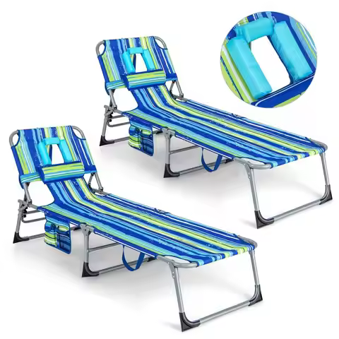 Tanning Chair, Folding Beach Lounge Chair with Face ampArm Hole, 5Position Adjustable,Removable Pill