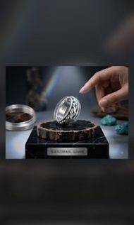 925純銀 旋轉古巴鏈戒指（S925鋼印 / 復古做舊古巴鏈 / 減壓旋轉戒 / 男女同款銀飾）