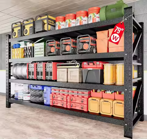 7000LBS Heavy Duty Garage Shelving Units,79" Wide&Deep Storage Shelves,Black Metal Garage Shelves,La
