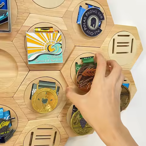 Wooden Medal Display Stand Hexagonal Cellular Design Sports Award Storage Box Creative Wall Decor Ho