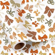 RUSPEPA Fall Bow Wrapping Paper Roll for Girls, Mini Roll, Autumn Ribbon Bow Pattern Gift Wrap in Au