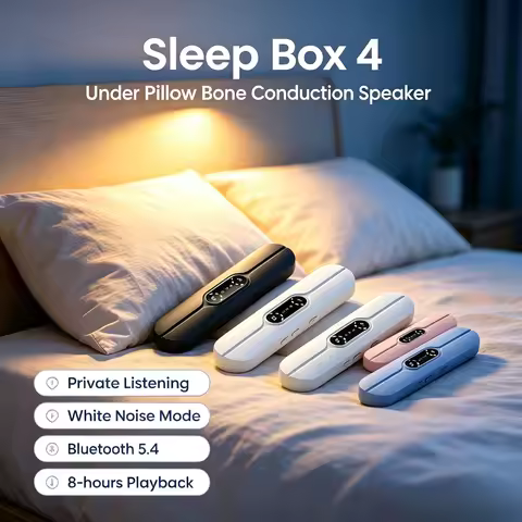 Sleep Box Bone Conduction Pillow Speaker,Bluetooth 5.4,White Noise,TF Card,Timed Shutdown,8H Playbac