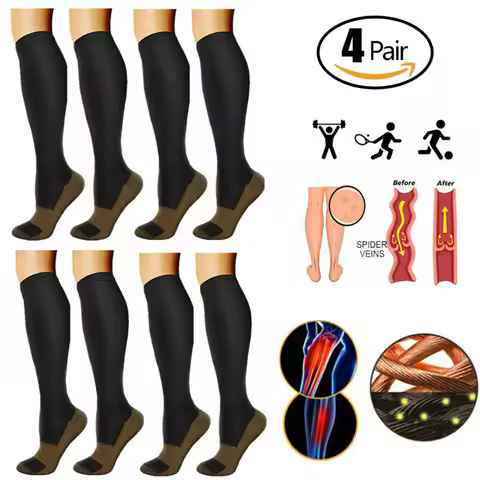 4 Pair Compression Stockings Men Women Socks Fit Pregnancy Edema Varicose Veins Hiking Running Fligh