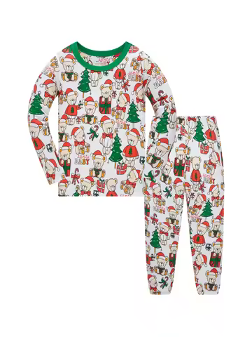 Christmas clothes, 100% cotton children's sleepwear, long sleeved pajamas long pants set for boys an
