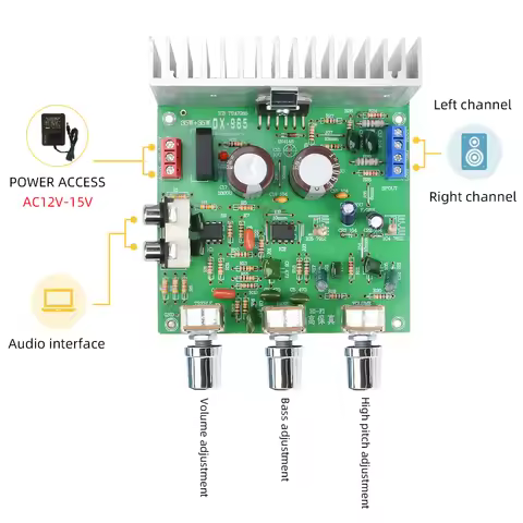 AC 12-15V Dual Channel 2.0 Channel TDA7265 High Fidelity HiFi Amplifier Board 4558 Preamplifier Ampl