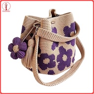fulaide Vintage Bohemian Handbag Bohemian Crochet Floral Tote Bag Handmade Knit Flower Handbag Vinta
